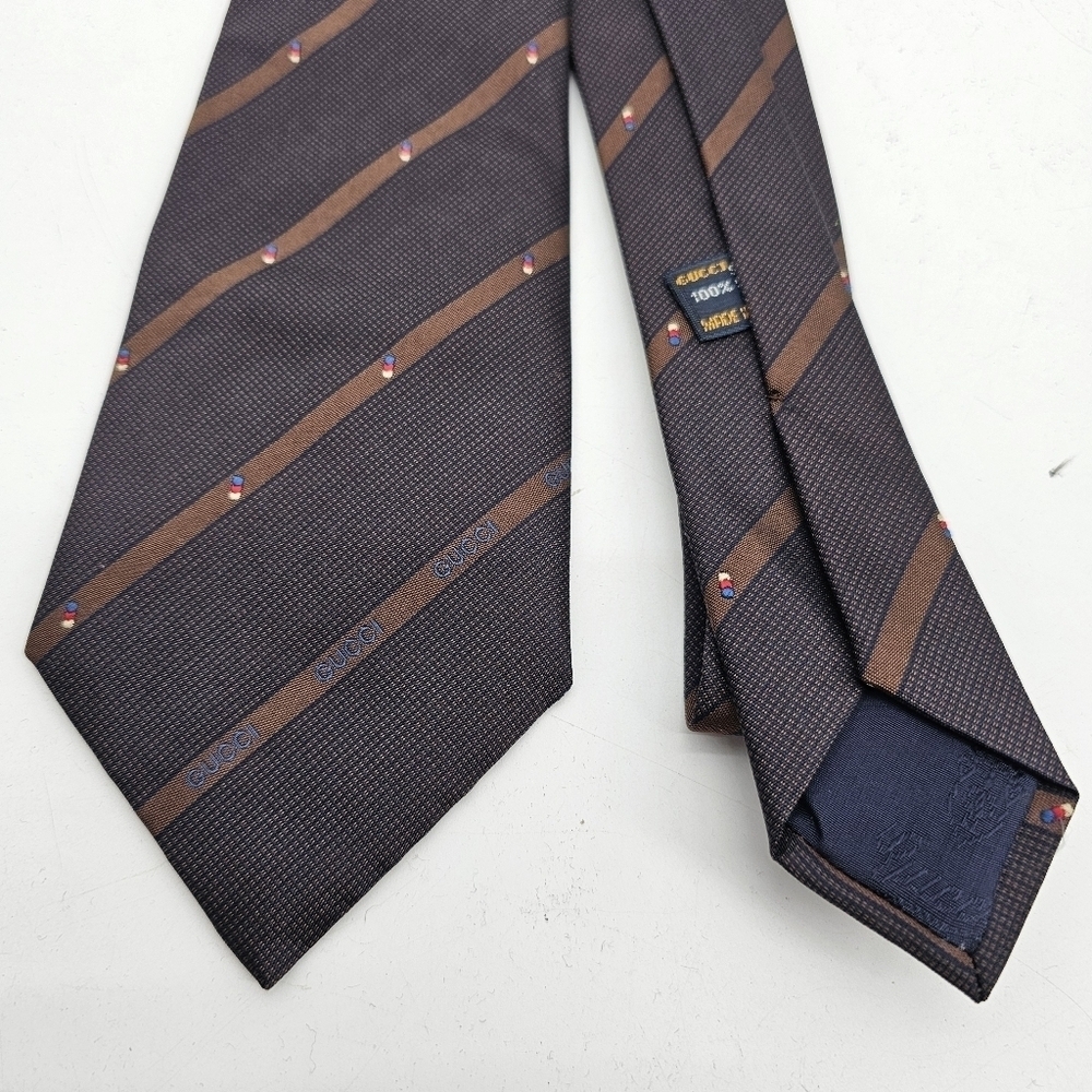 Gucci Vintage Made In Italy Silk Stripe Tie - Picture 2 of 6